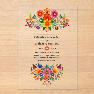 Mexican Folk Art Floral Transparent Wedding Acrylic Invitations