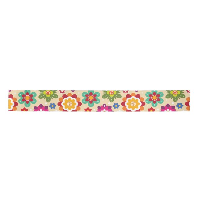 Mexican Folk Art Flowers Pattern Satin Ribbon (Front)