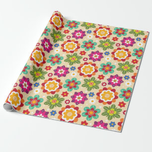 Mexican Folk Art Flowers Pattern Wrapping Paper