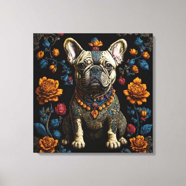 Mexican Folk Art French Bulldog  Canvas Print (Front)