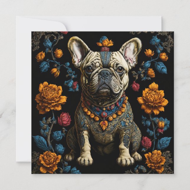 Mexican Folk Art French Bulldog Holiday Card (Front)