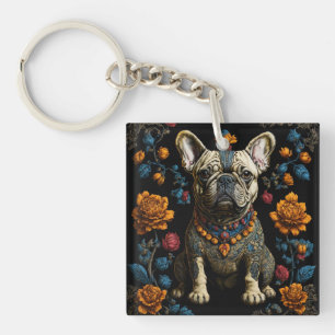 Mexican Folk Art French Bulldog Key Ring