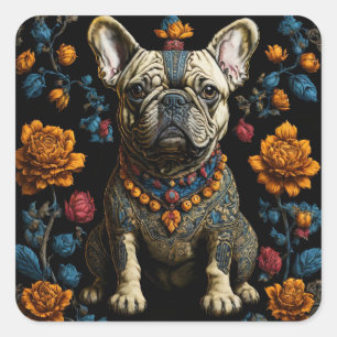 Mexican Folk Art French Bulldog Square Sticker