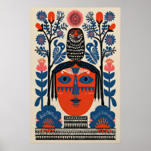 Mexican Folk Art Owl Print Boho Tribal Home 1