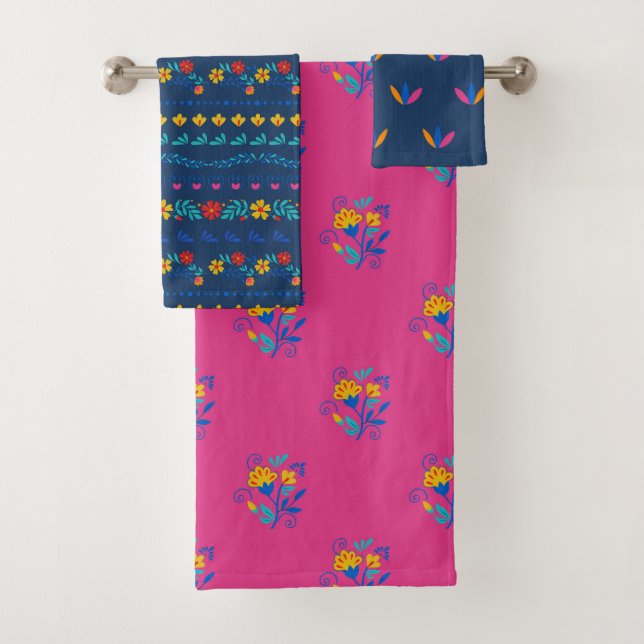 Mexican Folk Art Pattern Bath Towel Set (Insitu)