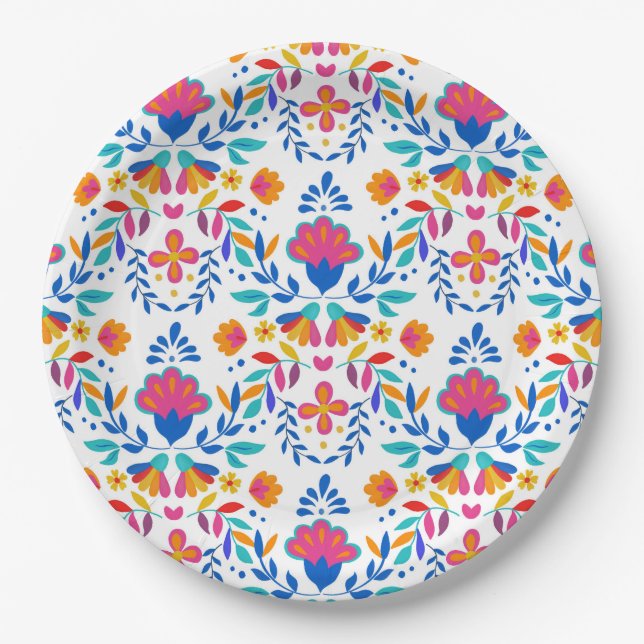 Mexican Folk Art Pattern Paper Plate (Front)