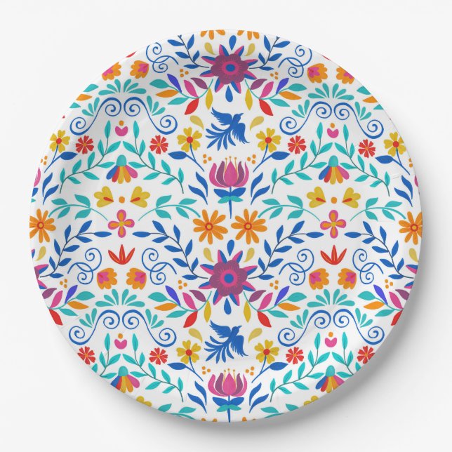 Mexican Folk Art Pattern Paper Plate (Front)