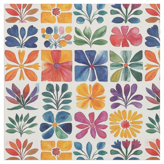 Mexican Folk Art Pattern-Patchwork Papel Picado Fabric (Close Up)