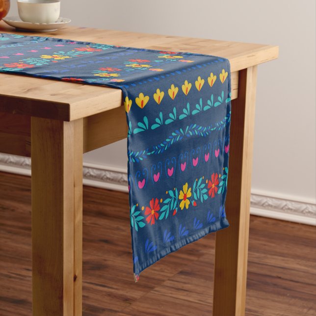Mexican Folk Art Pattern Short Table Runner (In Situ)