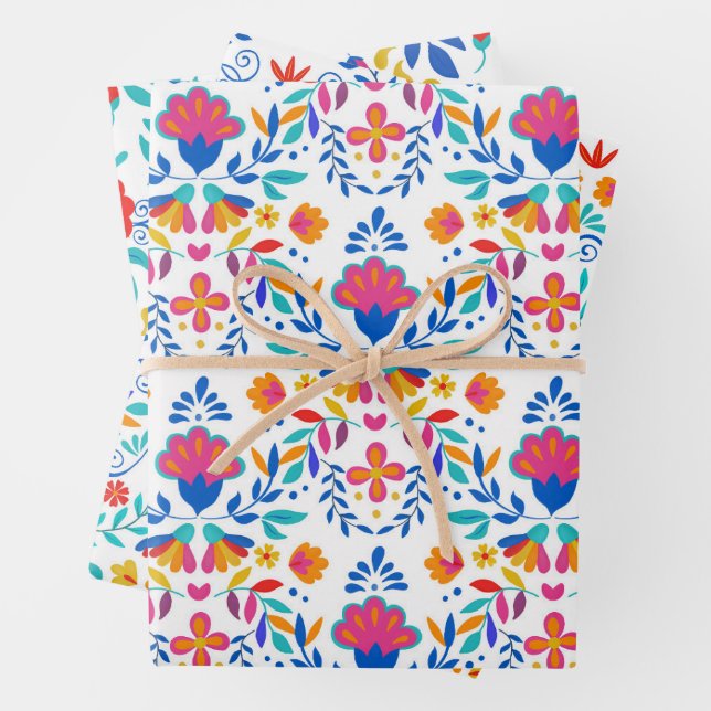 Mexican Folk Art Pattern Wrapping Paper Sheet (In situ)