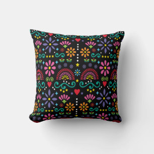 Mexican folk art seamless pattern, colourful desig cushion
