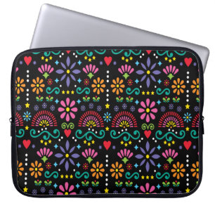 Mexican folk art seamless pattern, colourful desig laptop sleeve