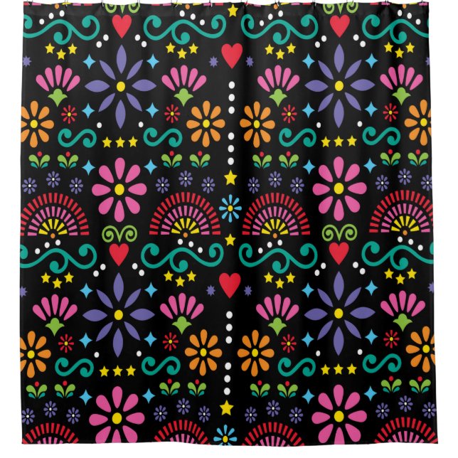 Mexican folk art seamless pattern, colourful desig shower curtain (Front)