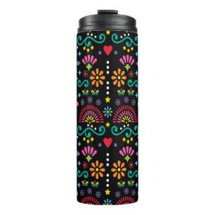 Mexican folk art seamless pattern, colourful desig thermal tumbler
