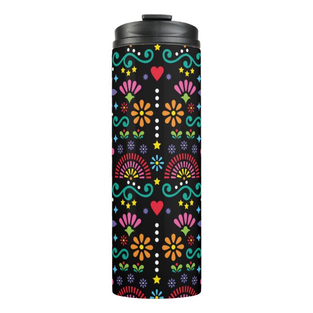 Mexican folk art seamless pattern, colourful desig thermal tumbler (Front)