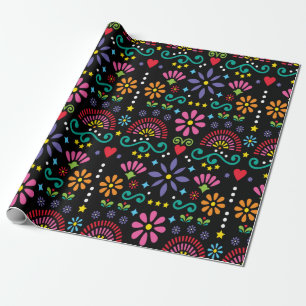 Mexican folk art seamless pattern, colourful desig wrapping paper