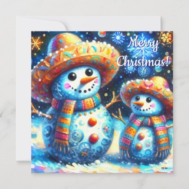 Mexican Folk Art Snowmen Snowman Personalised (Front)