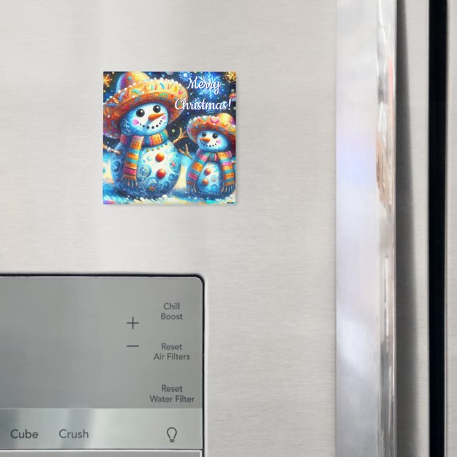 Mexican Folk Art Snowmen Snowman Personalised Magnet (In Situ (Fridge))