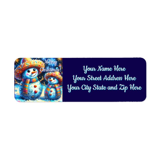 Mexican Folk Art Snowmen Snowman Return Address (Front)