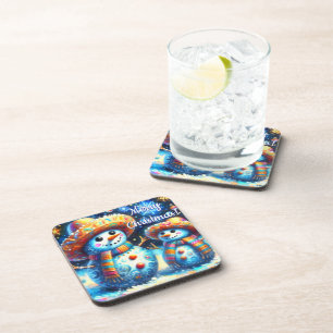 Mexican Folk Art Snowmen Snowman Snow People Coaster