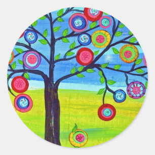 Mexican folk art style Tree of Life Classic Round Sticker