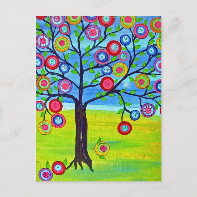 Mexican folk art style Tree of Life Postcard (Front)