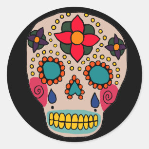 Mexican Folk Art Sugar Skull Classic Round Sticker