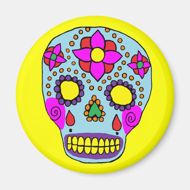 Mexican Folk Art Sugar Skull Magnet (Front)