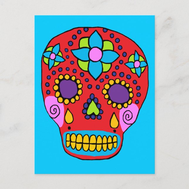 Mexican Folk Art Sugar Skull Postcard (Front)