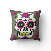 Mexican Folk Art Sugar Skull Throw Pillow