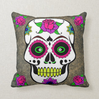Mexican Folk Art Sugar Skull Throw Pillow