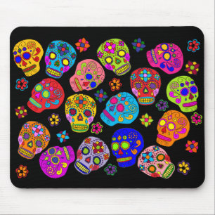Mexican Folk Art Sugar Skulls Mouse Mat