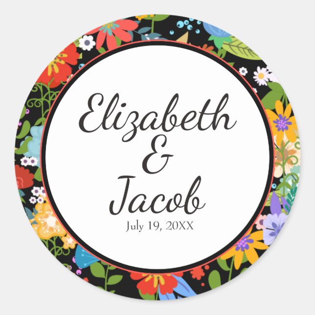 Mexican Folk Art Wedding Classic Round Sticker (Front)