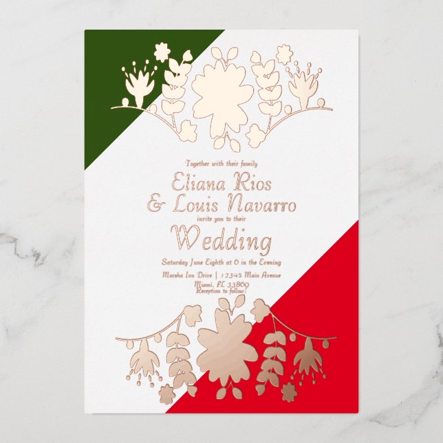 Mexican Folk Floral Heart Red Wedding Pressed   (Front)