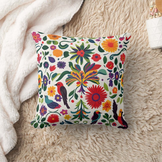 Mexican folk flowers and birds cushion (Blanket)