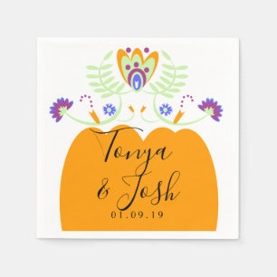 Mexican Folk Flowers Wedding   Halloween Pumpkin Napkin