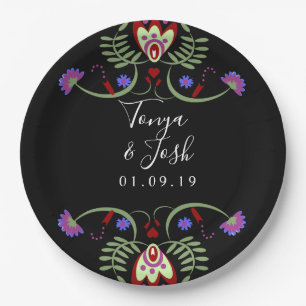 Mexican Folk Flowers Wedding Mini Heart Paper Plate