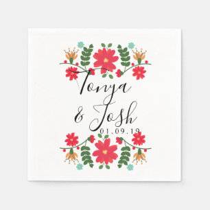 Mexican Folk Flowers Wedding Napkin