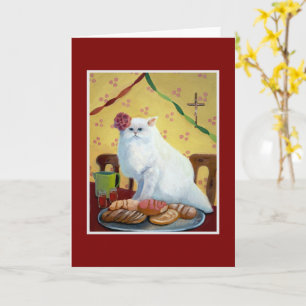 Mexican Folk Inspired White Cat Card