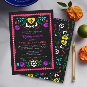 Mexican Folk Papel Picado Fiesta Qinceanera Invitation