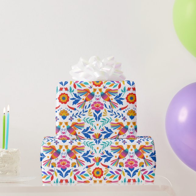Mexican Folk Pattern Bird Floral Wrapping Paper (Party Gifts)
