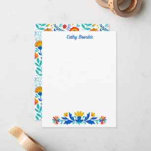Mexican Folk Pattern Floral Personalised Name Card