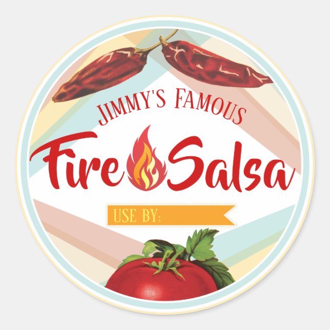 Mexican food chilli pepper tomato salsa canning classic round sticker (Front)