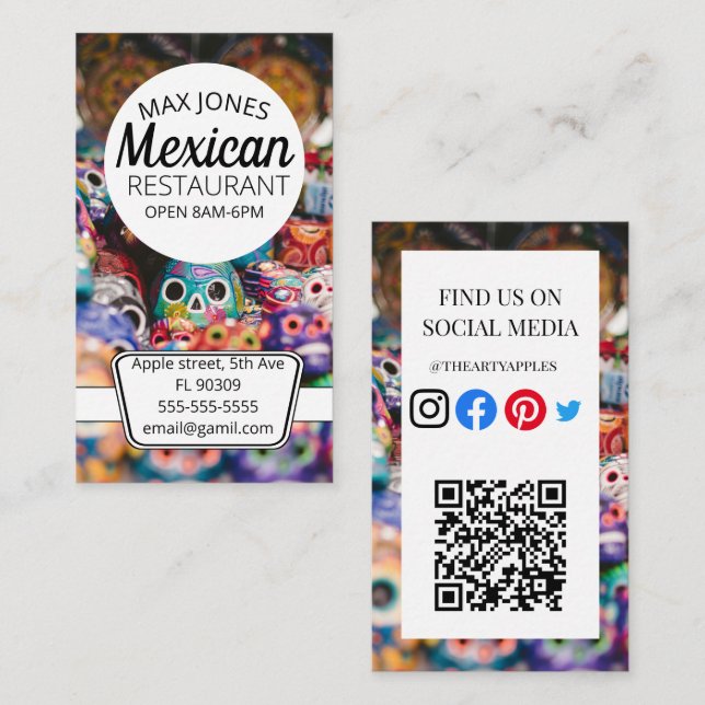 Mexican food fruit deli market fold craft business business card (Front/Back)