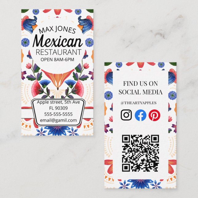 Mexican food fruit deli market fold craft floral  business card (Front/Back)
