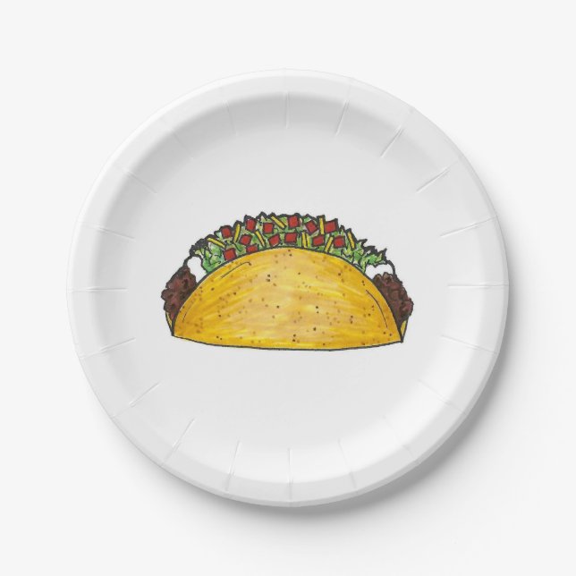 Mexican Food Hard Shell Taco Tacos Print Plates (Front)