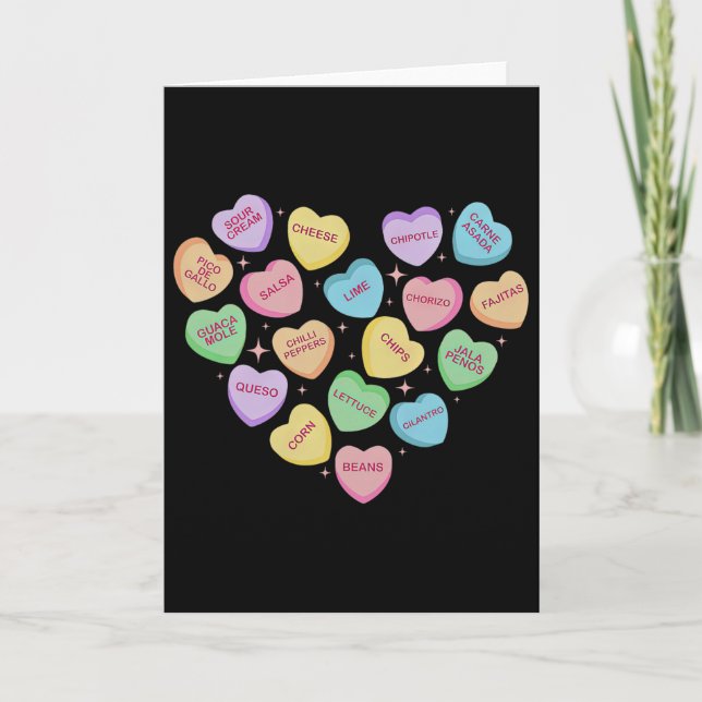 Mexican Food Heart Conversation Nachos Tacos Valen Card (Front)