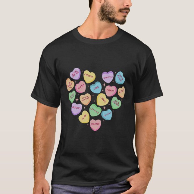 Mexican Food Heart Conversation Nachos Tacos Valen T-Shirt (Front)