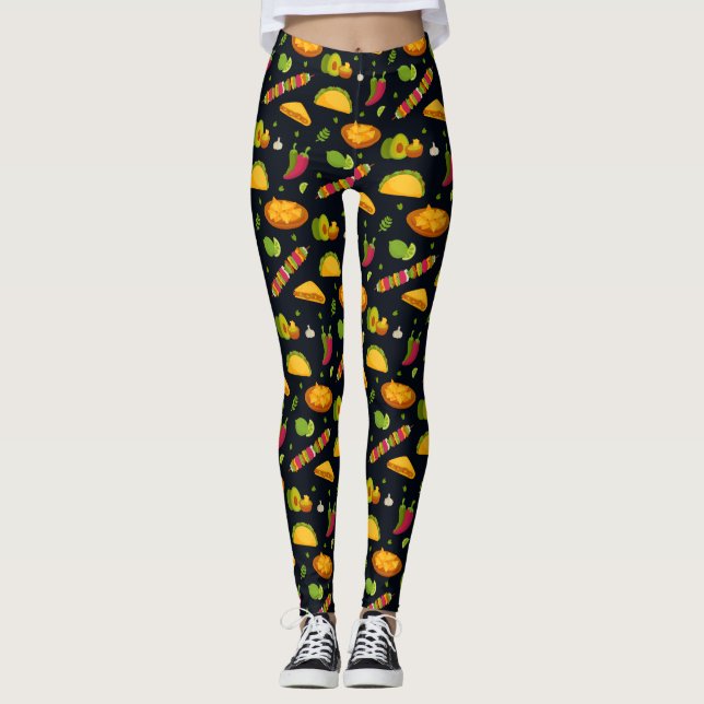 Mexican Food Pattern Mexican Foodie Cute Summer Leggings (Front)