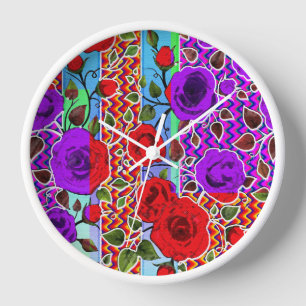 Mexican Garden Party Nouveau Floral  Clock